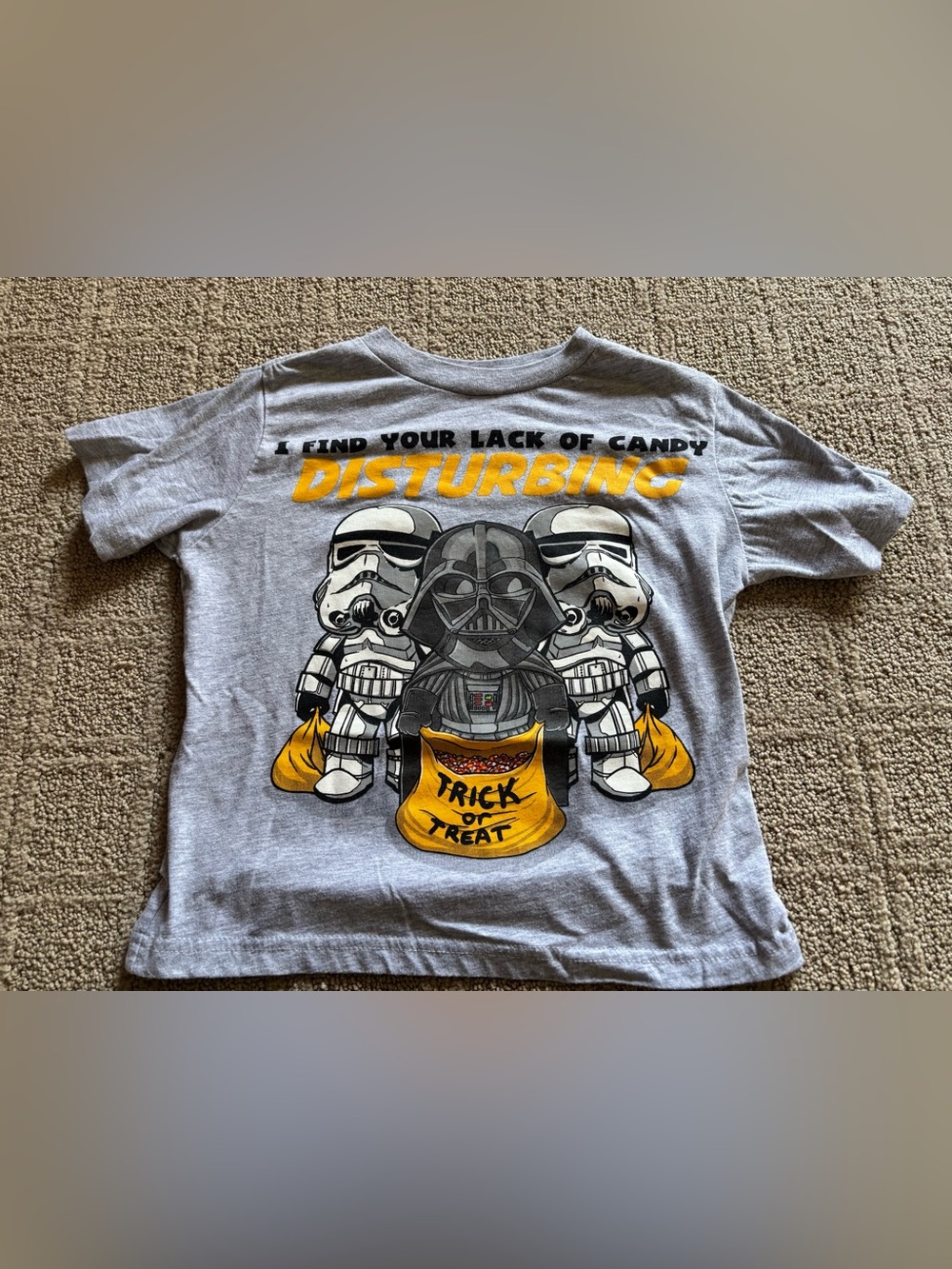 Star Wars Gray Tee with Yellow Trick-or-Treat Graphic